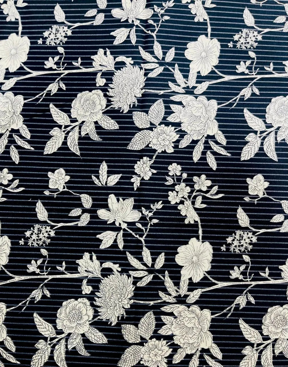 Black Floral Striped Fabric 92 Inches Wide