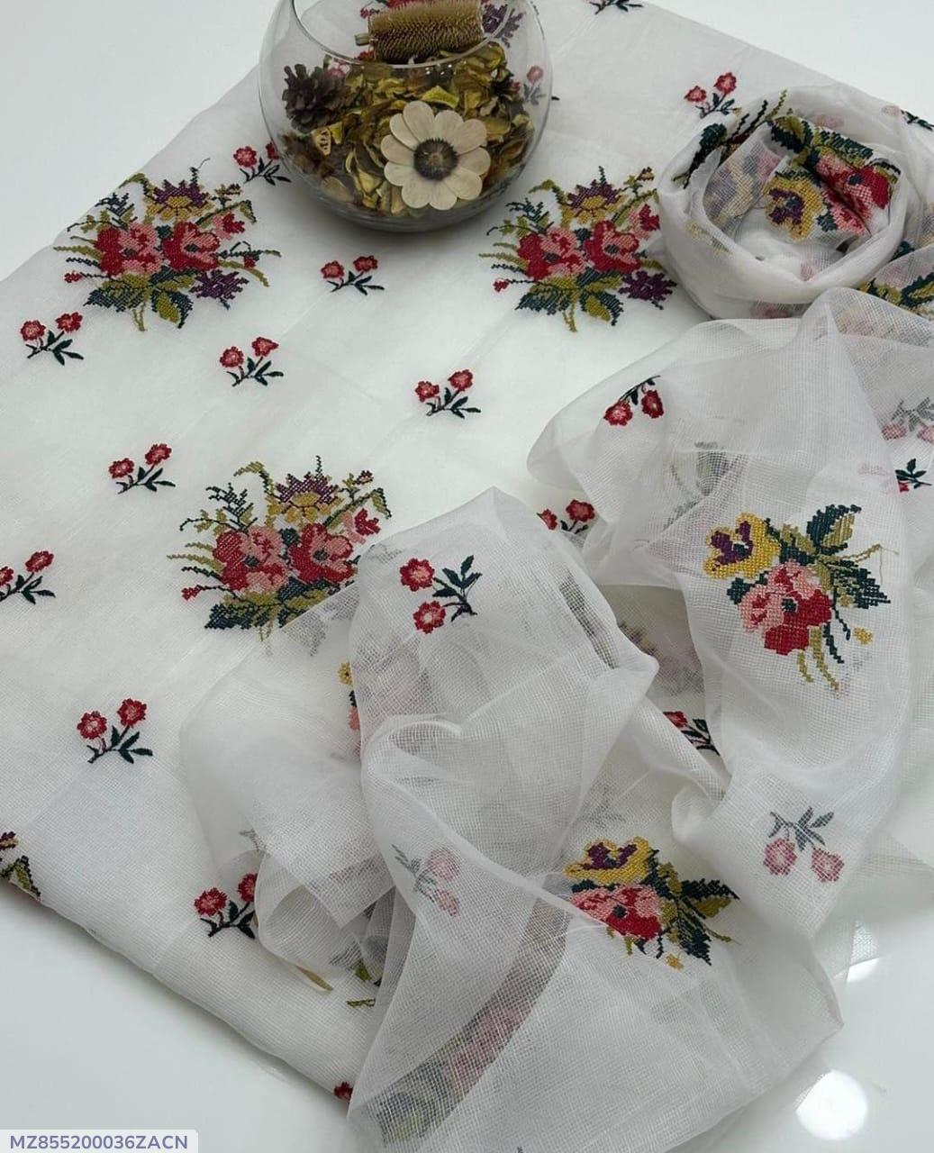 White Embroidered Khaadi Net Suit 2 Pcs