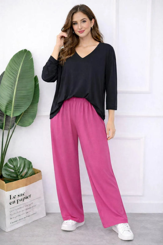 Women Cotton Jersey Night Suit Black Pink 2 Pcs