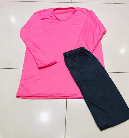 Women Cotton Jersey Night Suit Pink 2 Pcs