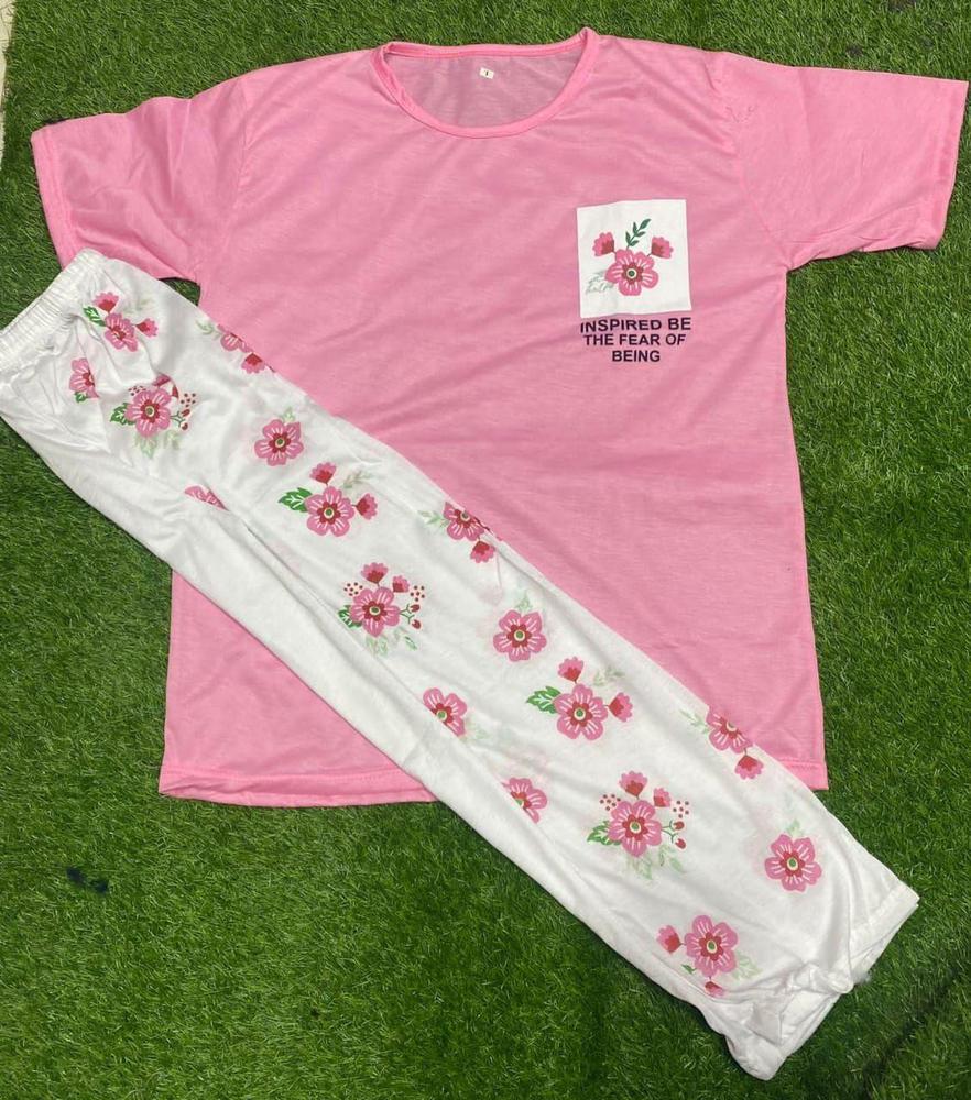 Pink Floral Cotton Night Suit Medium to XL