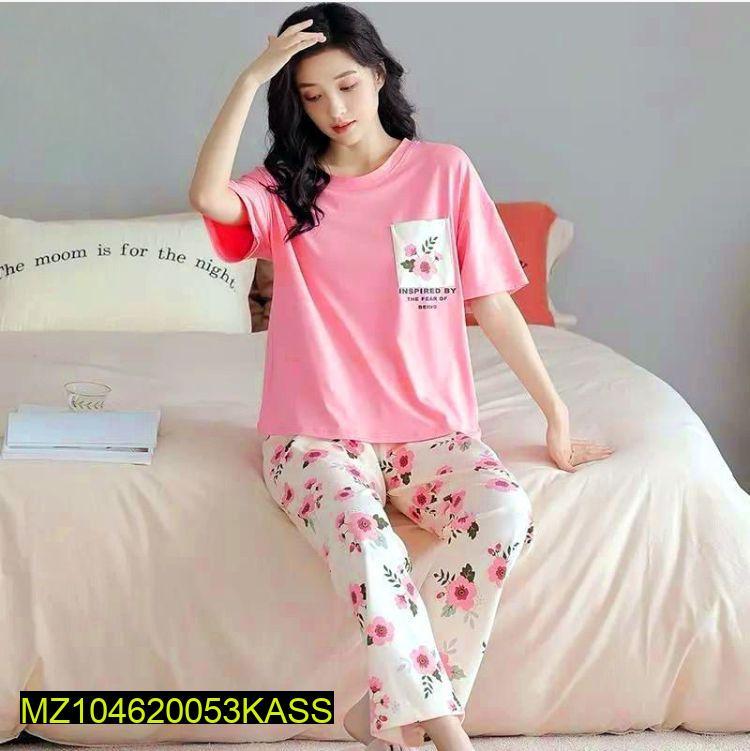 Pink Floral Cotton Night Suit Medium to XL