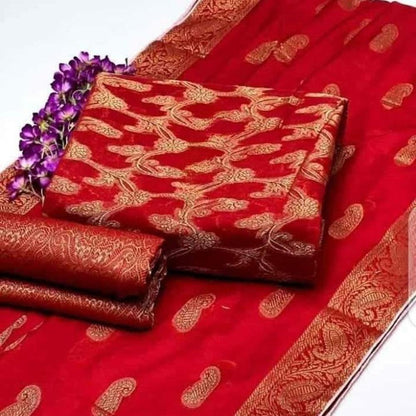 Red Cotton Jacquard Wedding Suit with Paisley Print