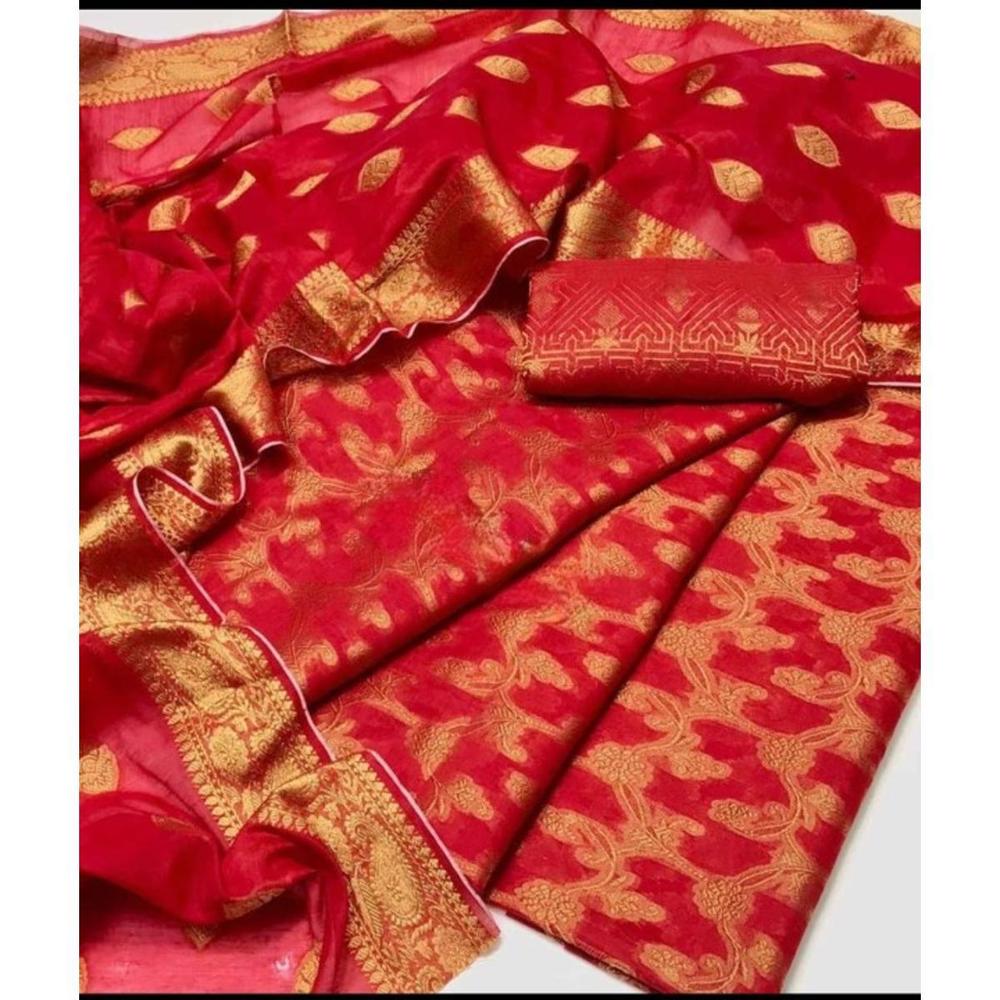 Red Cotton Jacquard Wedding Suit with Paisley Print