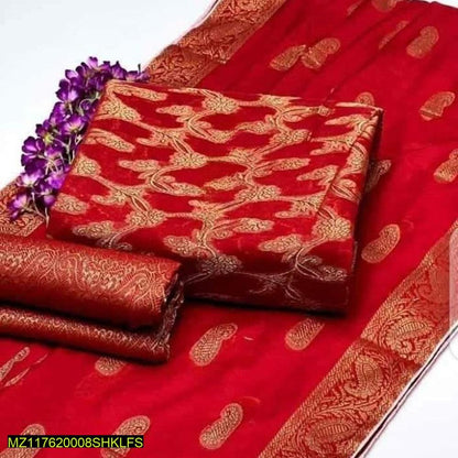 Red Cotton Jacquard Wedding Suit with Paisley Print