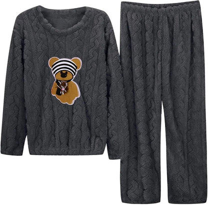 Grey Cotton Night Suit with Bear Print 2-Piece Set