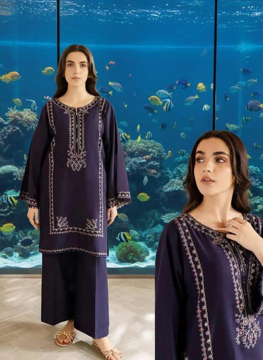 2 Pcs Women's Unstitched Embroidered Suit