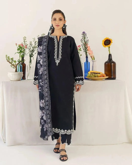 3 Pcs Women's Unstitched Embroidered Suit