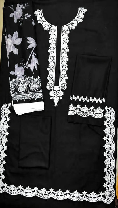 3 Pcs Women's Unstitched Embroidered Suit