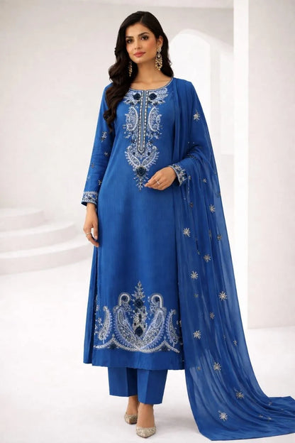 3 Pcs Women's Unstitched Embroidered Suit