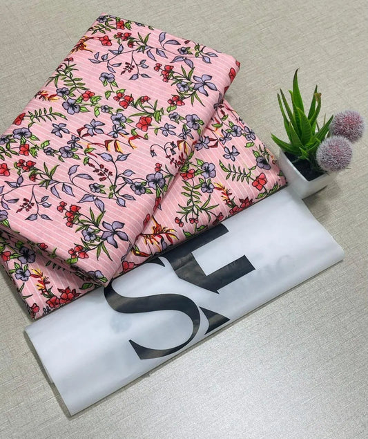 Pink Floral Unstitched Fabric 92" Wide