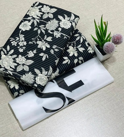 Black Floral Striped Fabric 92 Inches Wide
