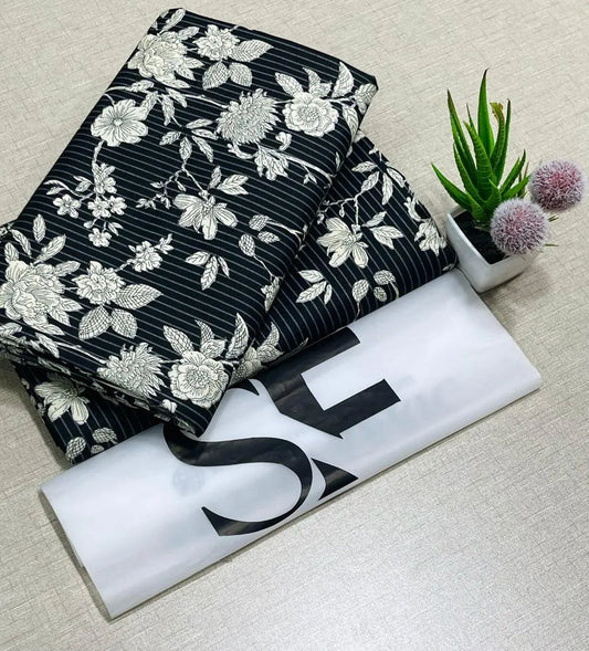 Black Floral Striped Fabric 92 Inches Wide