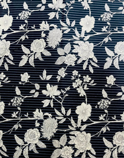 Black Floral Striped Fabric 92 Inches Wide