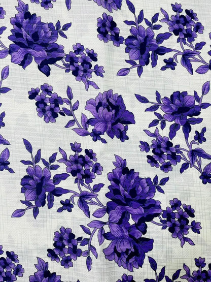 Purple Floral Cotton Shirt 92" Width