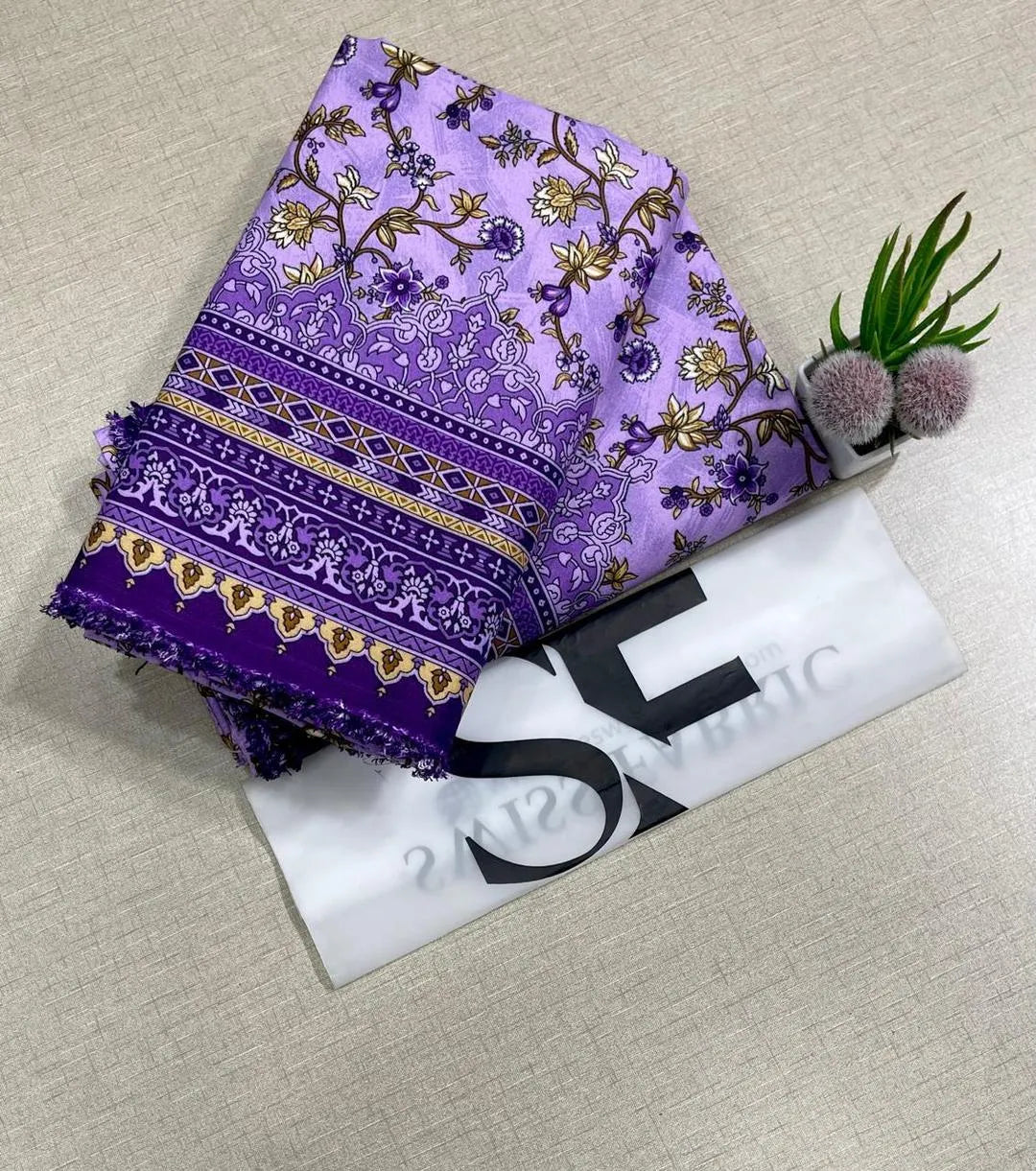 Purple Floral Printed Silk Scarf 92 Inches