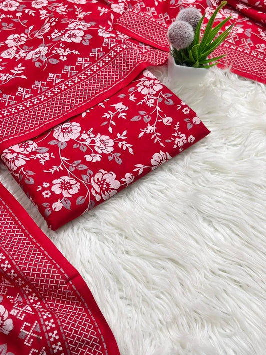 Red Floral Embroidered Shawl 58" Width
