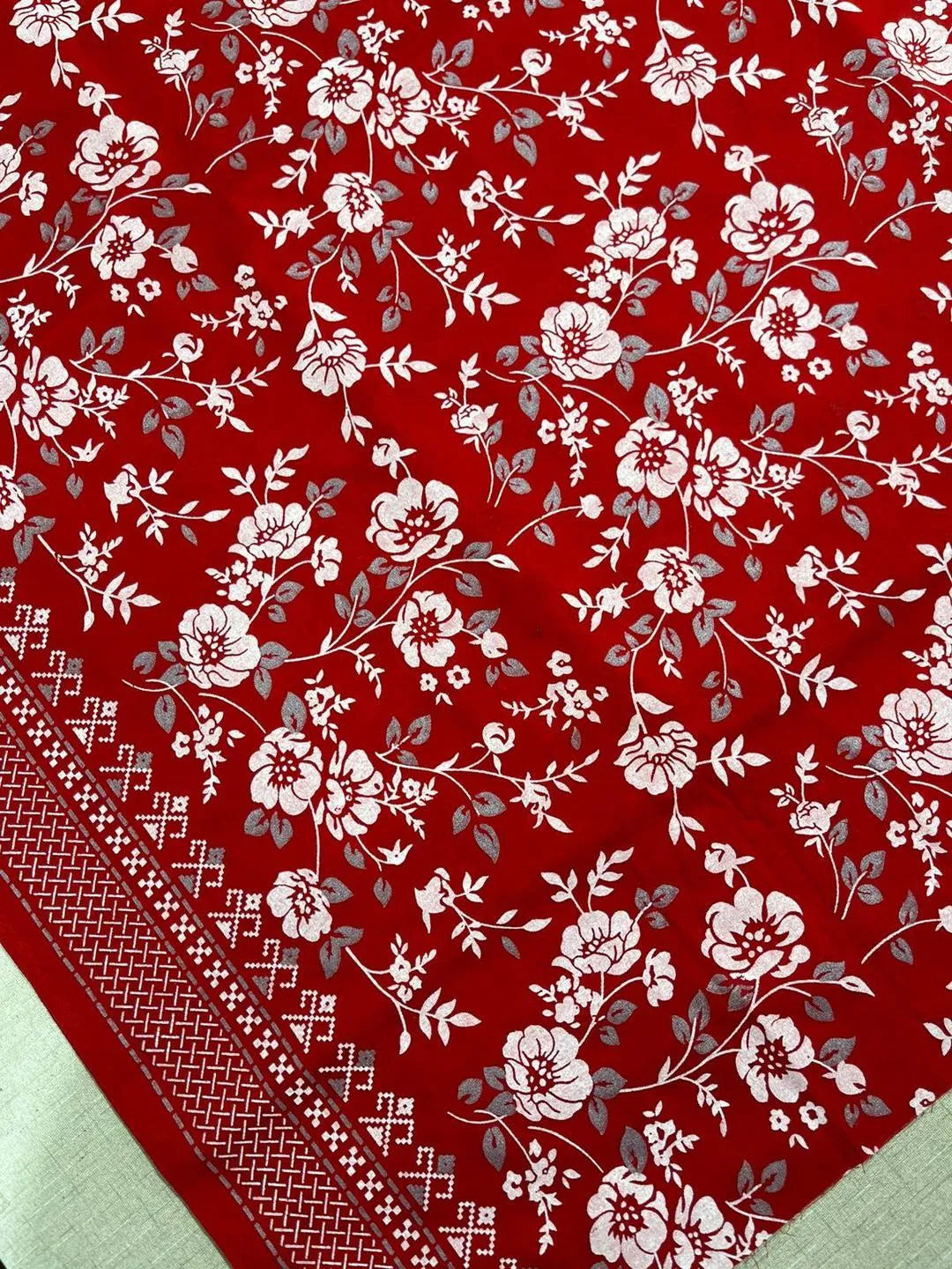 Red Floral Embroidered Shawl 58" Width