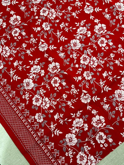 Red Floral Embroidered Shawl 58" Width