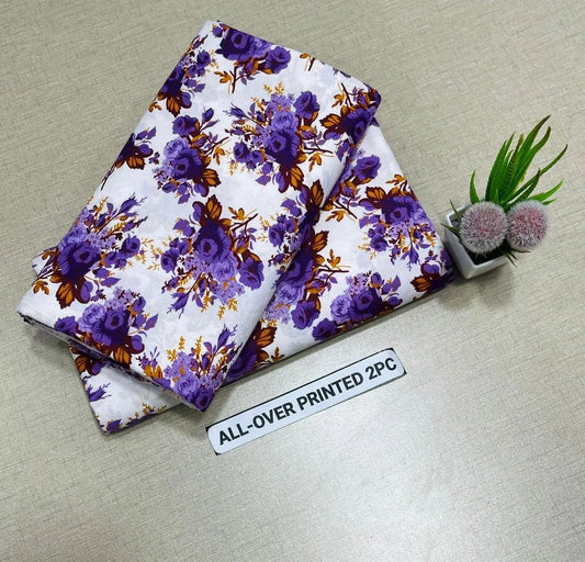 Purple Floral All Over Printed 2PC Cotton Shirt