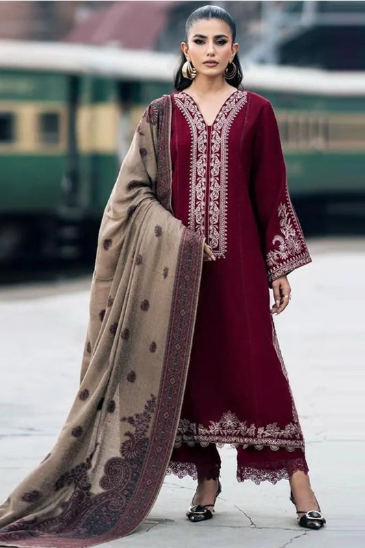 3 Pcs Women's Unstitched Embroidered Suit