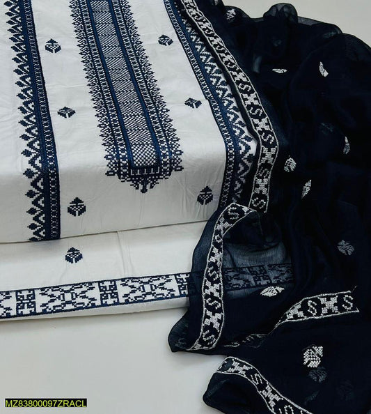 Women's Embroidered Lawn Suit White Navy Party Wear