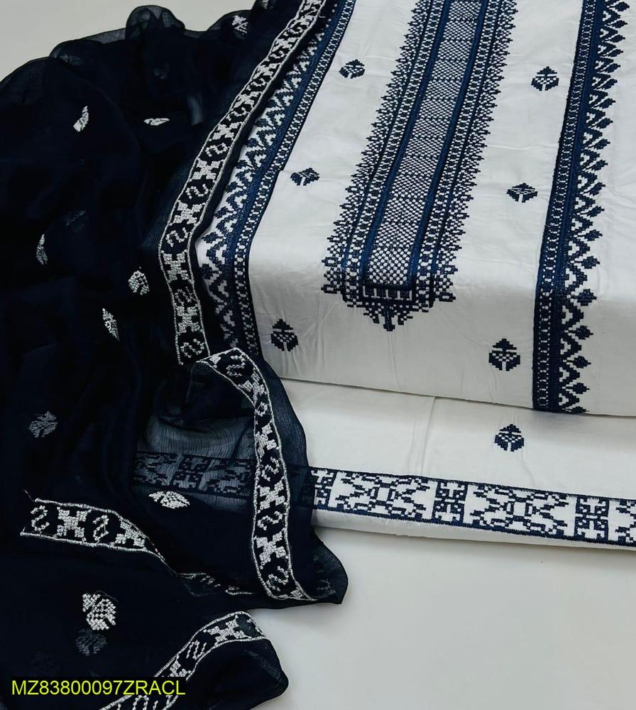 Women's Embroidered Lawn Suit White Navy Party Wear