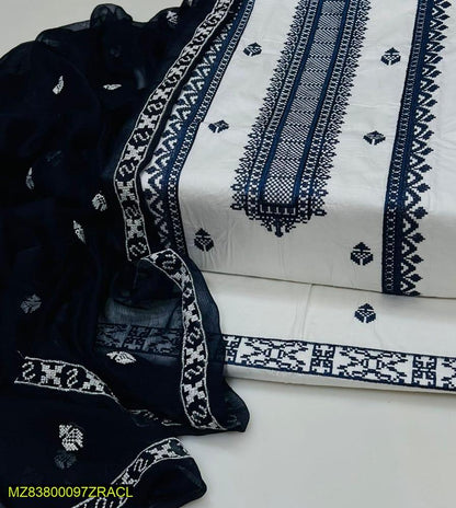 Women's Embroidered Lawn Suit White Navy Party Wear