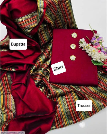 Banarsi 3-Piece Suit Red Mirror Work Wedding Party Wear