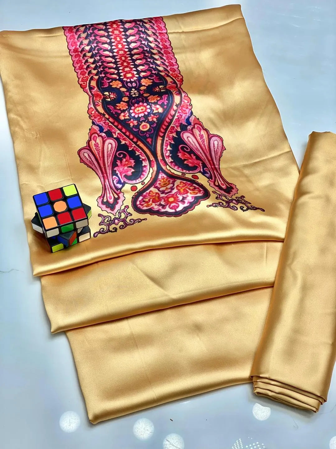 Women Digital Print Suit Peach Shamoz Silk 2Pcs