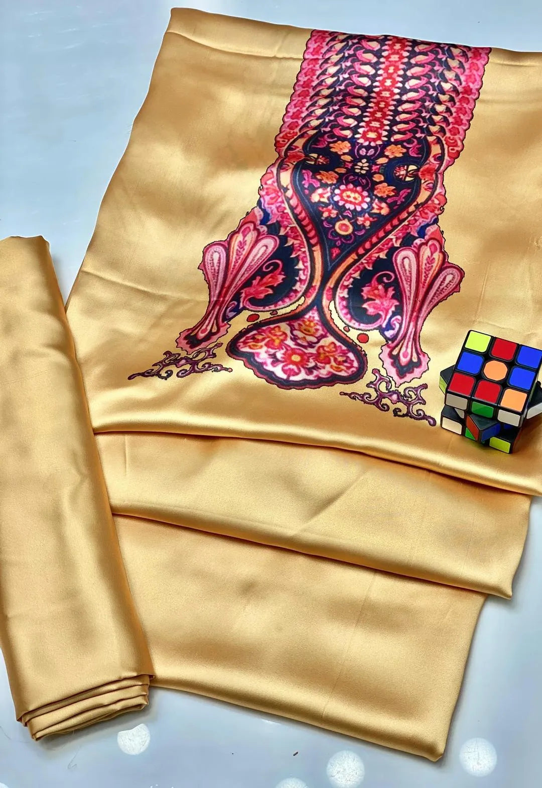 Women Digital Print Suit Peach Shamoz Silk 2Pcs