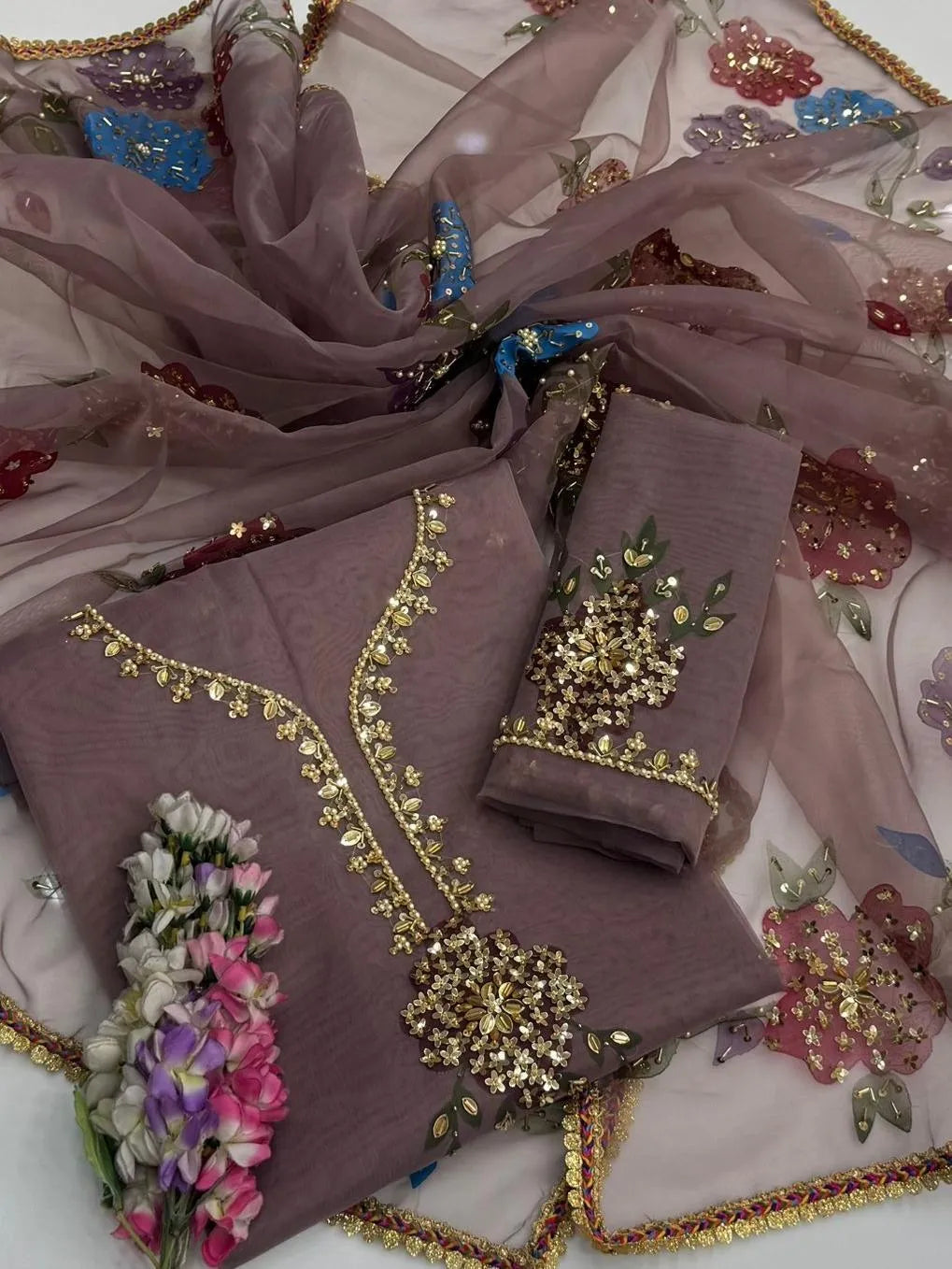 Purple Sequins Embroidered Organza 2Pcs Suit for Eid Party Wear