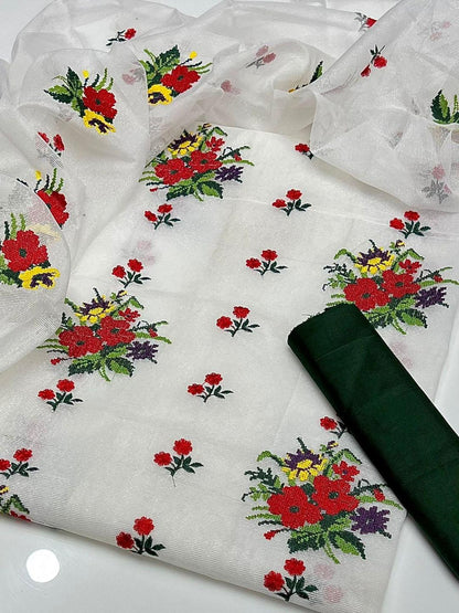 3-Piece Embroidered Khaadi Net Suit White Floral