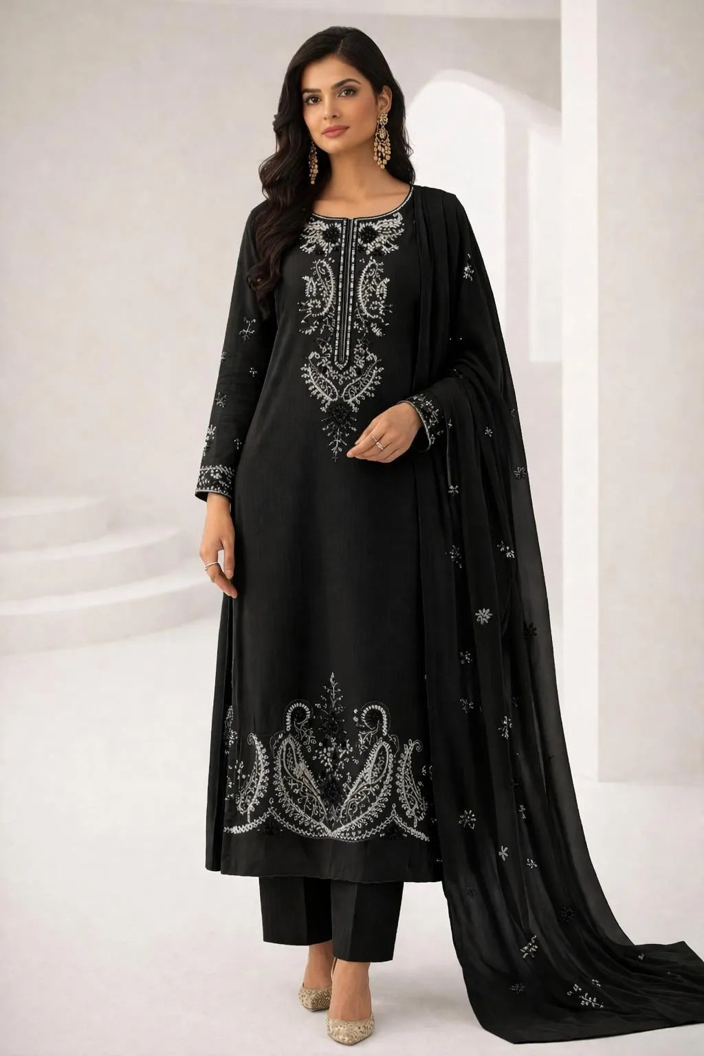 3 Pcs Women's Unstitched Embroidered Suit