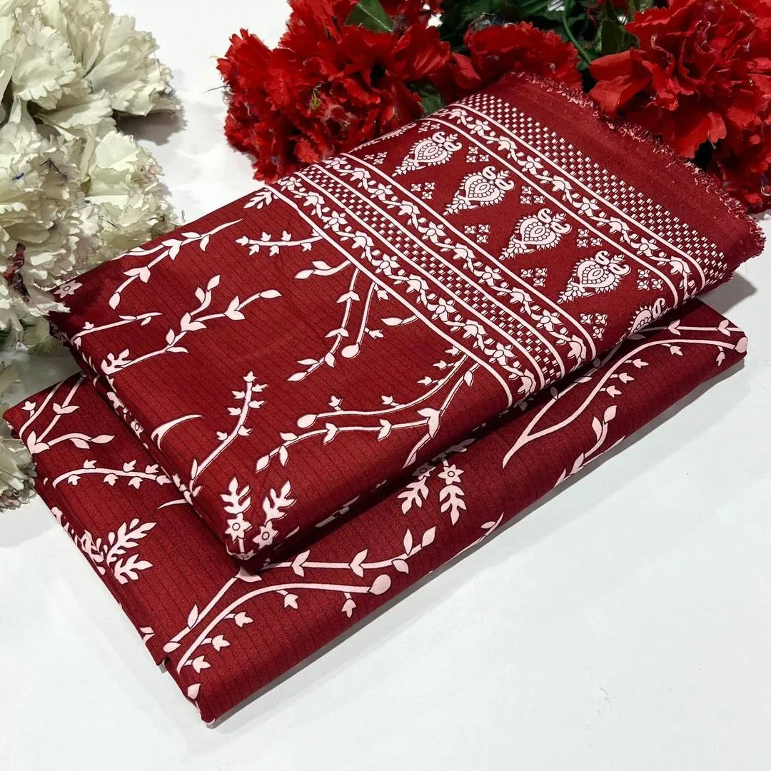 2 Pcs Women's Unstitched Printed Suit