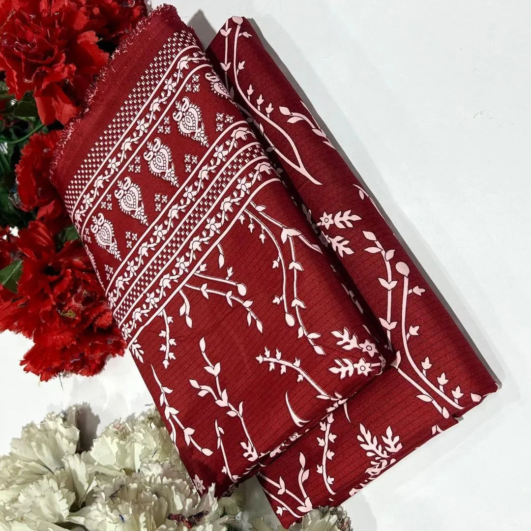 2 Pcs Women's Unstitched Printed Suit